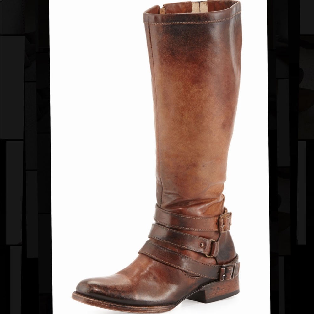 Freebird by Steven Irish Triple-Buckle Distressed Knee Boot in Cognac